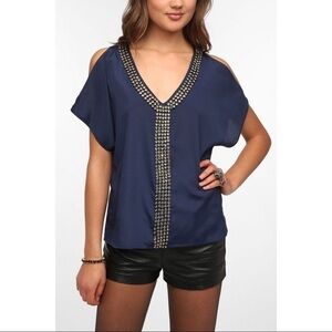UO Sparkle & Fade Jeweled Cold Shoulder Top